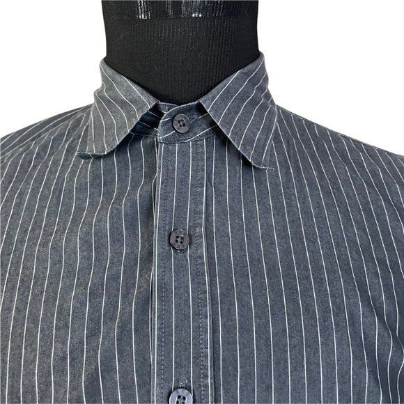 BKE Buckle | Men's Black Striped White Long Sleeve Button Front Shirt Medium - Picture 3 of 9